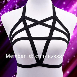 Elastic Lingerie Pentagram Harness - gothicstate