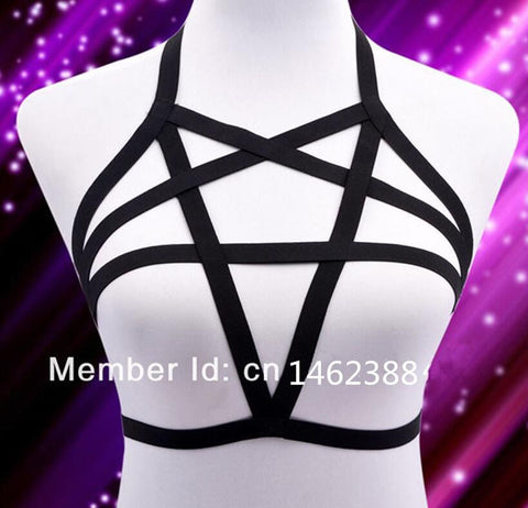 Elastic Lingerie Pentagram Harness - gothicstate