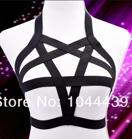 Elastic Lingerie Pentagram Harness - gothicstate