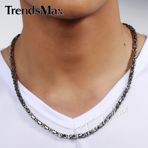 5/6/8mm Byzantine Box Mens Chain Stainless Steel Necklace - gothicstate