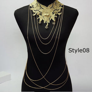 Lace Body chain Women / Collar Choker With Gold Body Chains - gothicstate