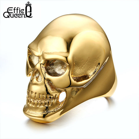 Gothic Men's Biker Stainless Steel Ring / Gold Skull Finger Rings - gothicstate