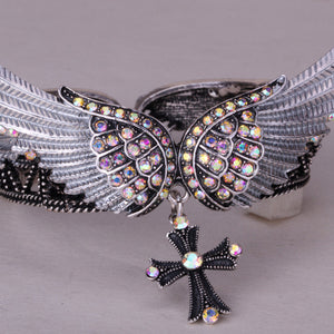 Wings Cross Stretch Bracelet Bangle for Bikers - gothicstate