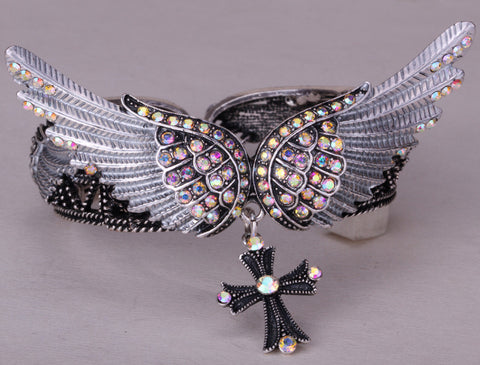 Wings Cross Stretch Bracelet Bangle for Bikers - gothicstate