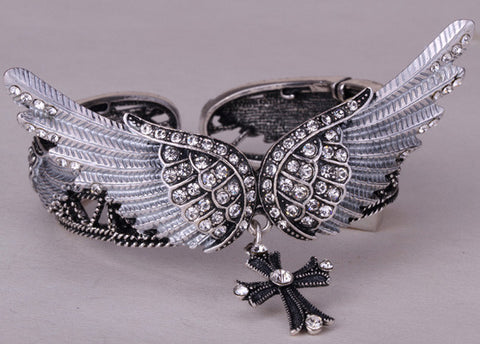 Wings Cross Stretch Bracelet Bangle for Bikers - gothicstate