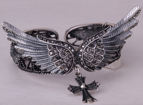 Wings Cross Stretch Bracelet Bangle for Bikers - gothicstate