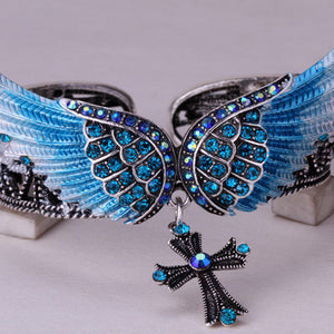 Wings Cross Stretch Bracelet Bangle for Bikers - gothicstate