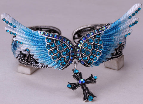 Wings Cross Stretch Bracelet Bangle for Bikers - gothicstate