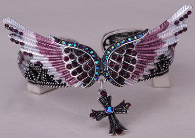 Wings Cross Stretch Bracelet Bangle for Bikers - gothicstate