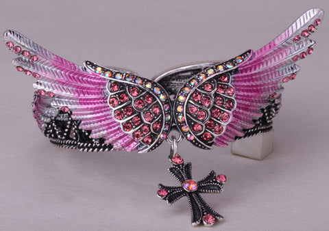 Wings Cross Stretch Bracelet Bangle for Bikers - gothicstate