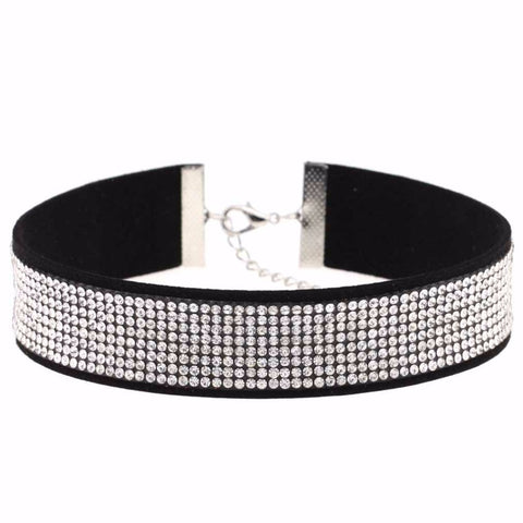 Black Leather Rhinestone Choker - gothicstate