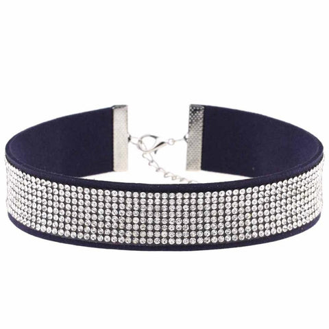 Black Leather Rhinestone Choker - gothicstate