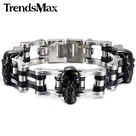 18mm/22mm  Chain Skulls Link Biker Motorcycle Link 316L Stainless Steel Bracelet - gothicstate