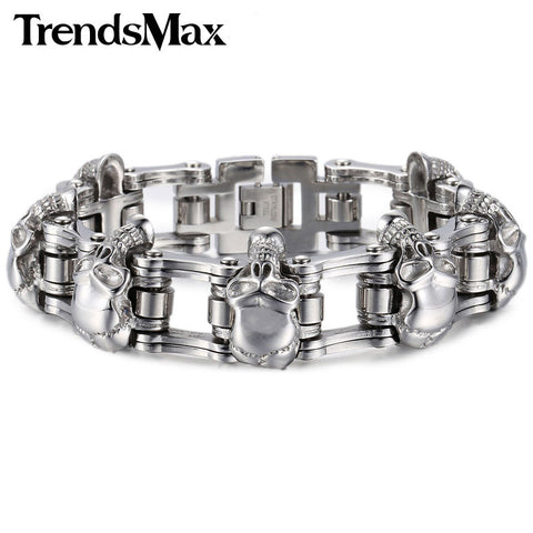 18mm/22mm  Chain Skulls Link Biker Motorcycle Link 316L Stainless Steel Bracelet - gothicstate