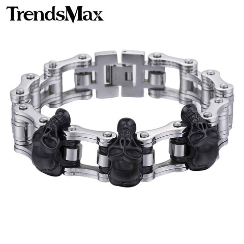 18mm/22mm  Chain Skulls Link Biker Motorcycle Link 316L Stainless Steel Bracelet - gothicstate