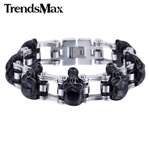 18mm/22mm  Chain Skulls Link Biker Motorcycle Link 316L Stainless Steel Bracelet - gothicstate