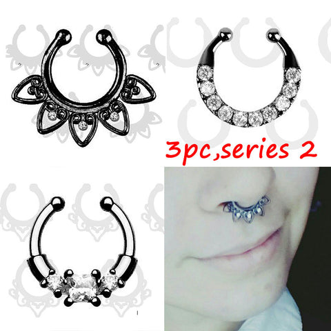 Three Piece Faux Nose Ring Set - gothicstate