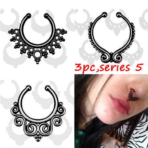 Three Piece Faux Nose Ring Set - gothicstate