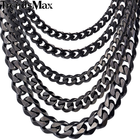 3/5/7/9/11mm CUSTOMIZE Length Stainless Steel Necklace Black Curb Cuban Chain - gothicstate