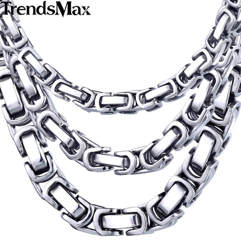 5/6/8mm Byzantine Box Mens Chain Stainless Steel Necklace - gothicstate