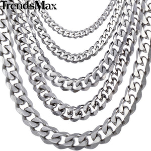 5/7/9/11mm Wide Necklace Curb Cuban Link Silver Color - gothicstate