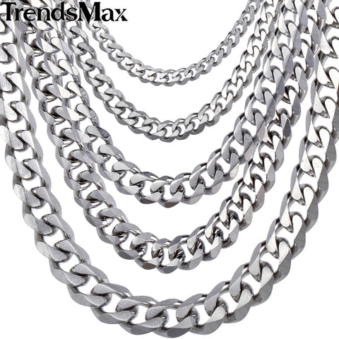 5/7/9/11mm Wide Necklace Curb Cuban Link Silver Color - gothicstate