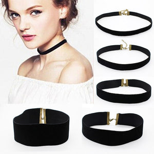 Black Velvet Choker  90's Necklace Plain Ribbon Retro - gothicstate