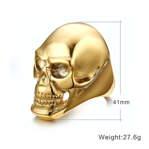 Gothic Men's Biker Stainless Steel Ring / Gold Skull Finger Rings - gothicstate