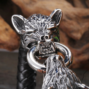 Wolf Head Black Genuine Leather Bracelet - gothicstate