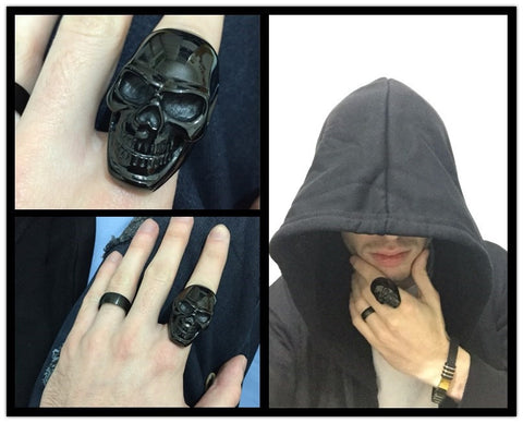 Gothic Men's Biker Stainless Steel Ring / Gold Skull Finger Rings - gothicstate