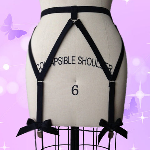 Sexy Black Bow Garter Belt / Pastel Goth Harness - gothicstate