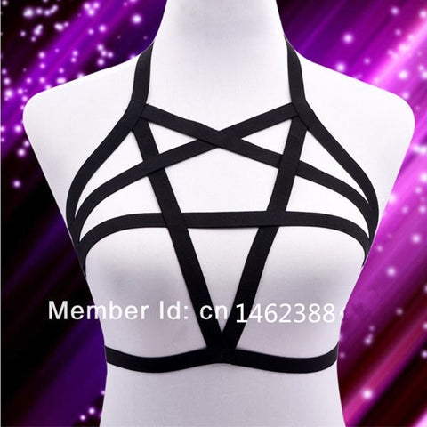 Elastic Lingerie Pentagram Harness - gothicstate