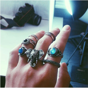 Bohemian Elephants Ring 10pcsTurquoise Retro Boho Rings - gothicstate