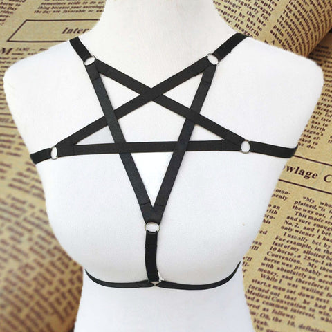 Exotic Apparel Black Women Pentagram Harness / Gothic Cage Bra Gothic - gothicstate