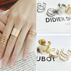 3 Pcs Gold Silver Anillos Stack Plain Band & Knuckle Rings - gothicstate