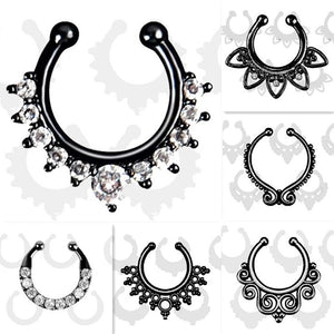 Black Hoop Nose Ring (Faux Piercing) - gothicstate