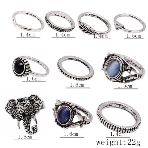 Bohemian Elephants Ring 10pcsTurquoise Retro Boho Rings - gothicstate