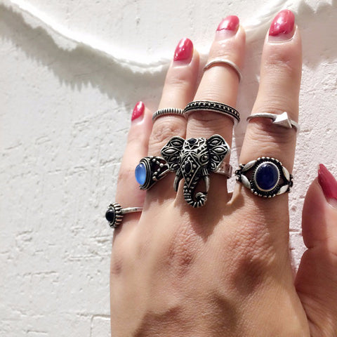 Bohemian Elephants Ring 10pcsTurquoise Retro Boho Rings - gothicstate