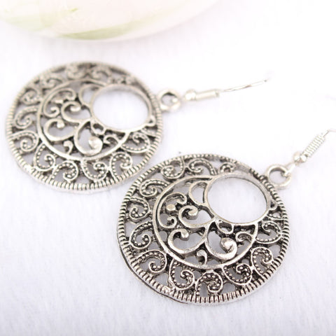 Vintage Silver EarHook Royal Flower Hanging Earrings - gothicstate