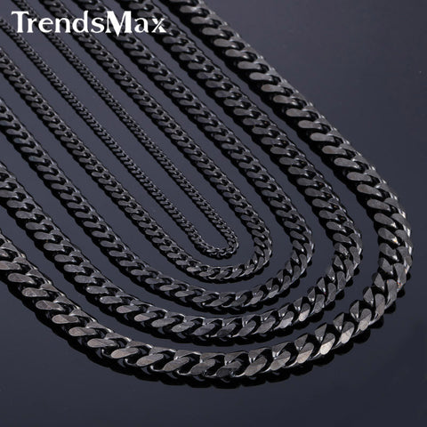 3/5/7/9/11mm CUSTOMIZE Length Stainless Steel Necklace Black Curb Cuban Chain - gothicstate